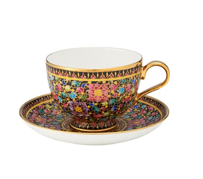 ティーカップ＆ソーサー フラワーズ多彩ブラック